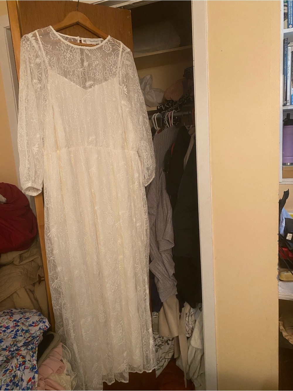 ModCloth 1X Ivory Embroidered Lace Maxi Dress Boho Romantic Cottagecore